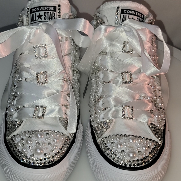 Converse Shoes - Converse White Sneakers with Rhinestones and Pearls
